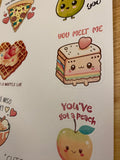 Cute Food Stickers Sheet, Cute Food sheet, Kawaii Food sticker sheet