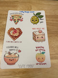 Cute Food Stickers Sheet, Cute Food sheet, Kawaii Food sticker sheet