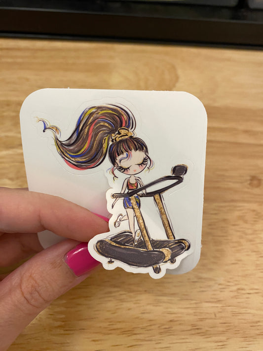 Treadmill girl Sticker, running gal sticker, working out sticker, girl jogger sticker