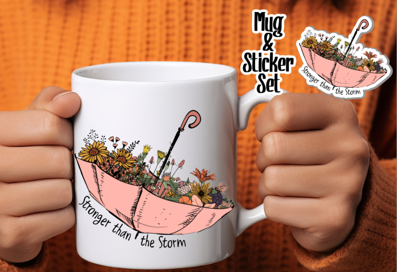 Set Stronger than the Storm Bundle, Mug and Matching Sticker Combo