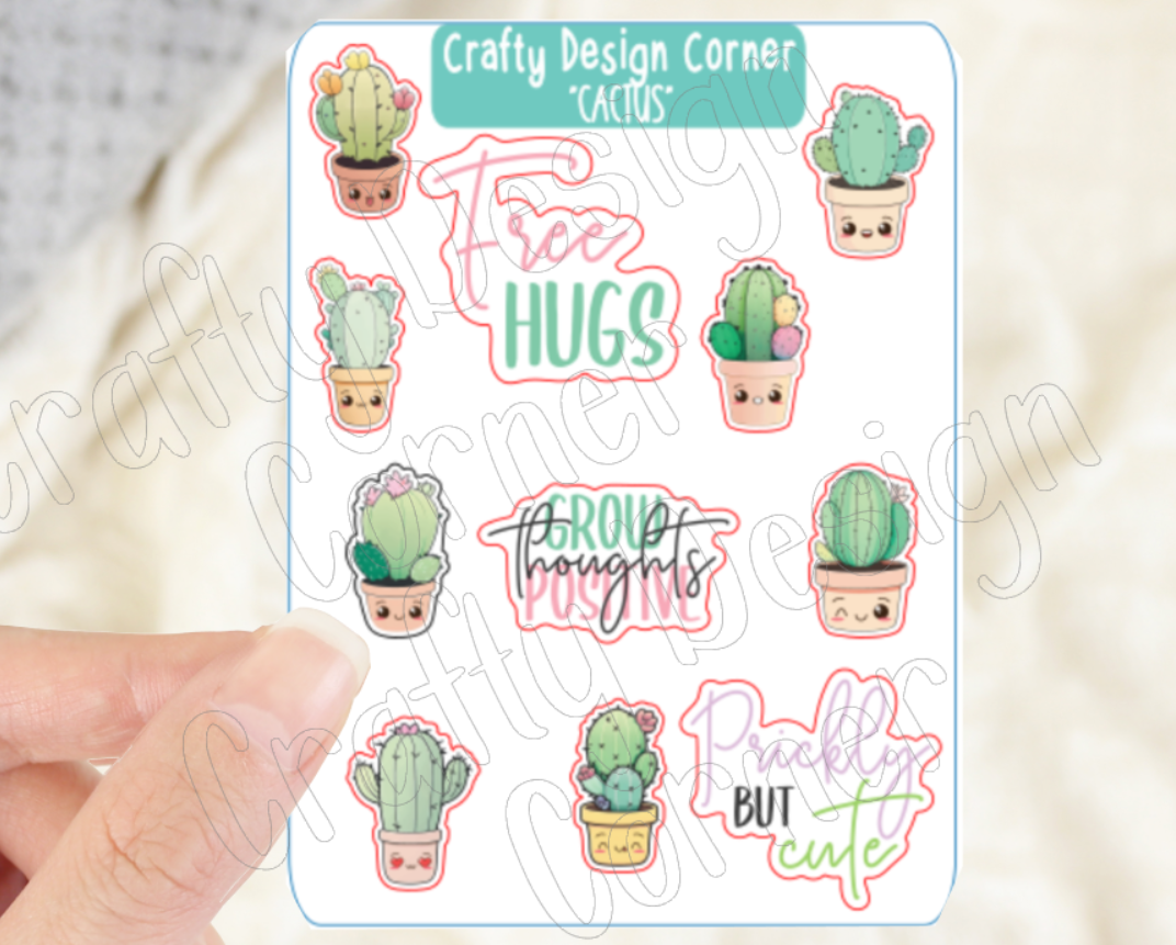 Cute Cactus Face Stickers Planner Sticker Sheet, Cactus Stickers, Kawaii Cactus Sticker Sheet