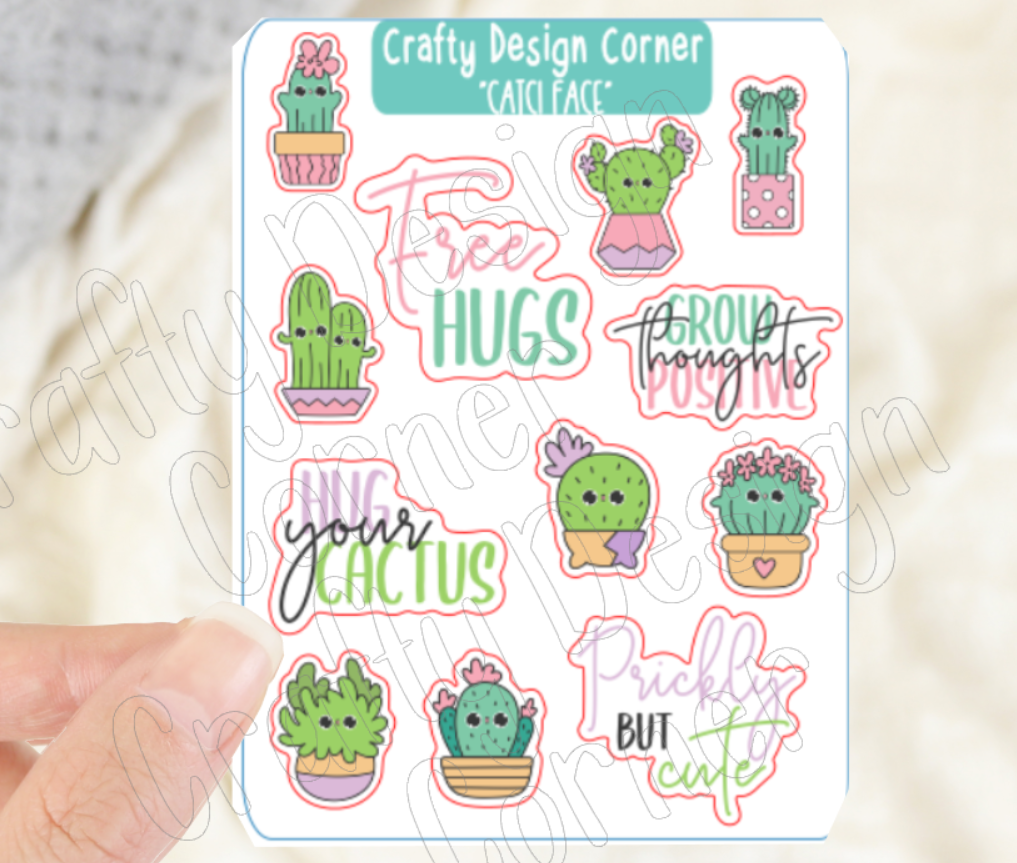Cute Cacti Face Stickers Planner Sticker Sheet, Cactus Stickers, Kawaii Cactus Sticker Sheet