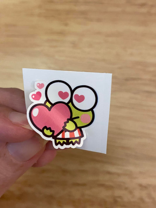 Cute Green Frog with Heart Sticker