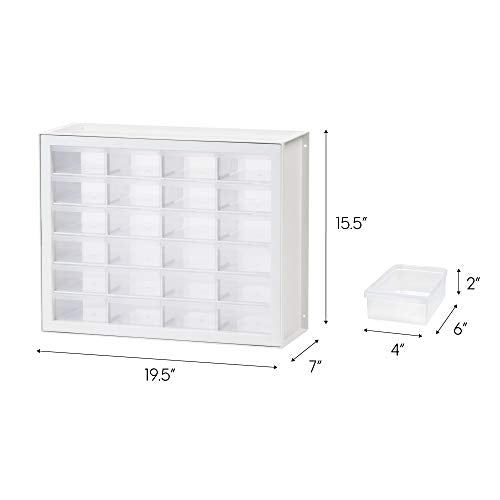 IRIS USA 24 Drawer Stackable Storage Cabinet for Hardware Crafts and Toys, 19.5-Inch W x 7-Inch D x 15.5-Inch H, White - Small Brick Organizer Utility Chest, Scrapbook Art Hobby Multiple Compartment