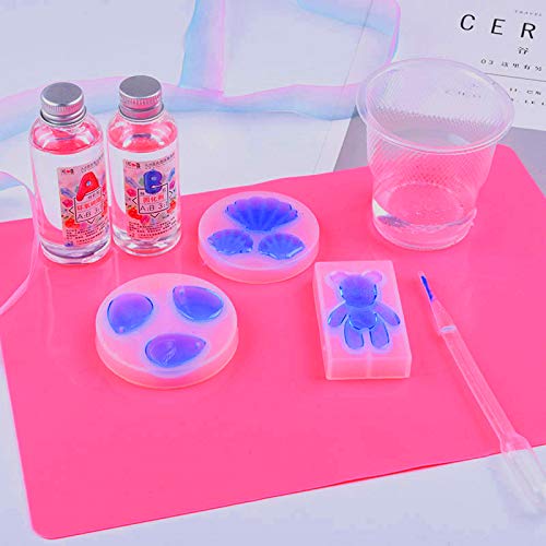Leceha 2 Pack Silicone Sheet for Crafts, Resin Jewelry Casting Molds Mat, Silicone Mats for Epoxy 11.6" x 8.3", Silicone Placemat Blue and Rose Red