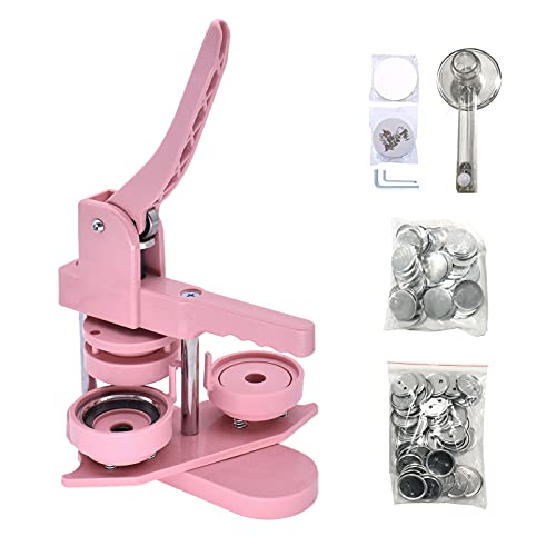 TWSOUL Installation-Free Button Badge Maker Machine, 58mm (2.25in) DIY Pin Button Maker Press Machine Badge Punch Press with Free 100pcs Metal Button Parts&Circle Cutter&Pictures&Magic Book (Pink)