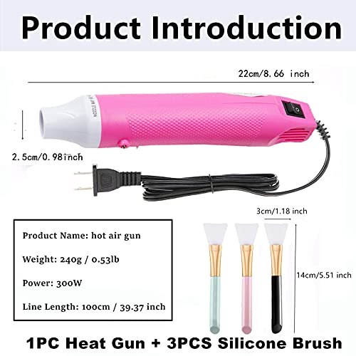 Heat Gun for Crafts, Mini Heat Gun for Epoxy Resin, 300W Portable DIY Acrylic Resin Craft, Dryer Crafts Heat Tool for Cup Turner, Shrink Wrapping, Crafts Embossing, Resin Bubble Remover (Pink)
