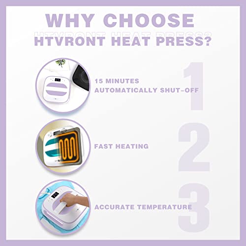 HTVRONT Heat Press Machine for T-Shirts, Portable Heat Press 10"X10", Iron Press for Sublimation and HTV Vinyl Shirt Press Machine for Hat, Bags, Heating Transfer Projects（Purple）