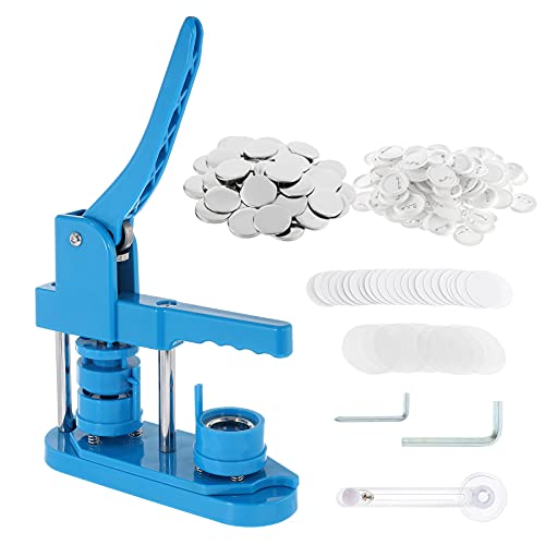IRONWALLS Button Pin Maker Machine 32mm/1-1/4 Inch, Installation Free Badge Button Maker Machine with 200PCS Blank Round Pin-Back Button Parts & 1PC Circle Cutter, Badge Pin Press Punch for DIY