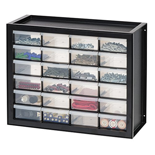 IRIS USA 24 Drawer Stackable Storage Cabinet for Hardware Parts Crafts and Toys, 19.5-Inch W x 7-Inch D x 15.5-Inch H, Black - Small Brick Organizer Utility Chest, Scrapbook Hobby Multiple Compartment