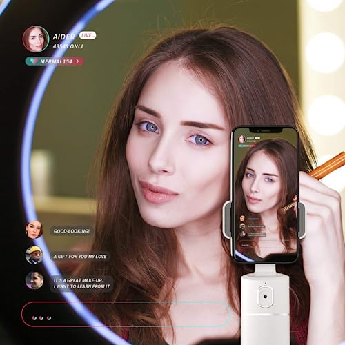 Smart Face Tracking Phone Tripod Stand Desktop Phone Holder Track Camera Cradle Selfie Stick for iPhone Android Phone Stabilizer Shooting Live Streaming Video Chat Facetime with Remote Control (White)