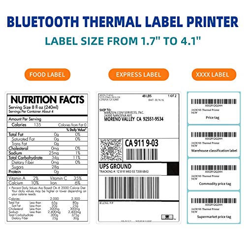 JADENS Bluetooth Thermal Shipping Label Printer - High Speed 4x6 Wireless Label Maker Machine, Support PC, Phone, USB for MAC, Compatible with Ebay, Amazon, Shopify, Etsy, USPS Barcode, Mailing