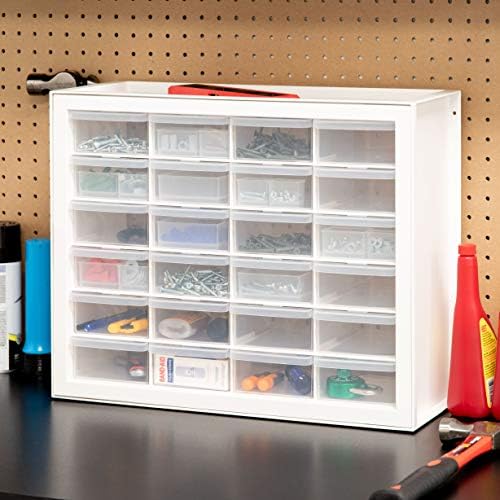 IRIS USA 24 Drawer Stackable Storage Cabinet for Hardware Crafts and Toys, 19.5-Inch W x 7-Inch D x 15.5-Inch H, White - Small Brick Organizer Utility Chest, Scrapbook Art Hobby Multiple Compartment