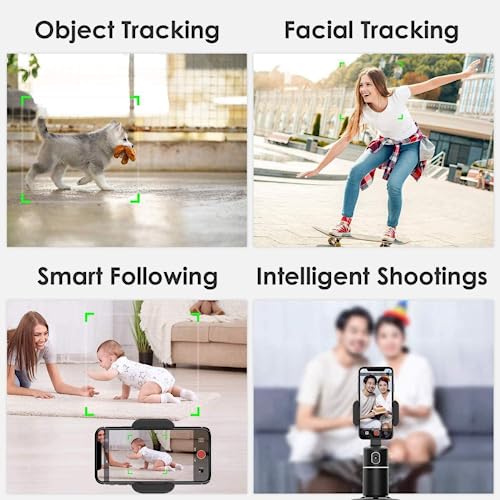 Smart Face Tracking Phone Tripod Stand Desktop Phone Holder Track Camera Cradle Selfie Stick for iPhone Android Phone Stabilizer Shooting Live Streaming Video Chat Facetime with Remote Control (White)