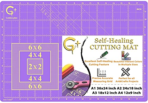 G+ Self-Healing Cutting Mat, True A3 12 x 18" (13 x 19"Full) Purple/Black Eco-Friendly Double-Sided 3-Ply Craft Cutting Board for Sewing Fabric Crafts Hobby Scrapbooking and All Arts Projects