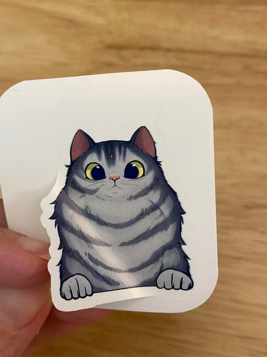 Fluffy Grey Tabby Cat STICKER