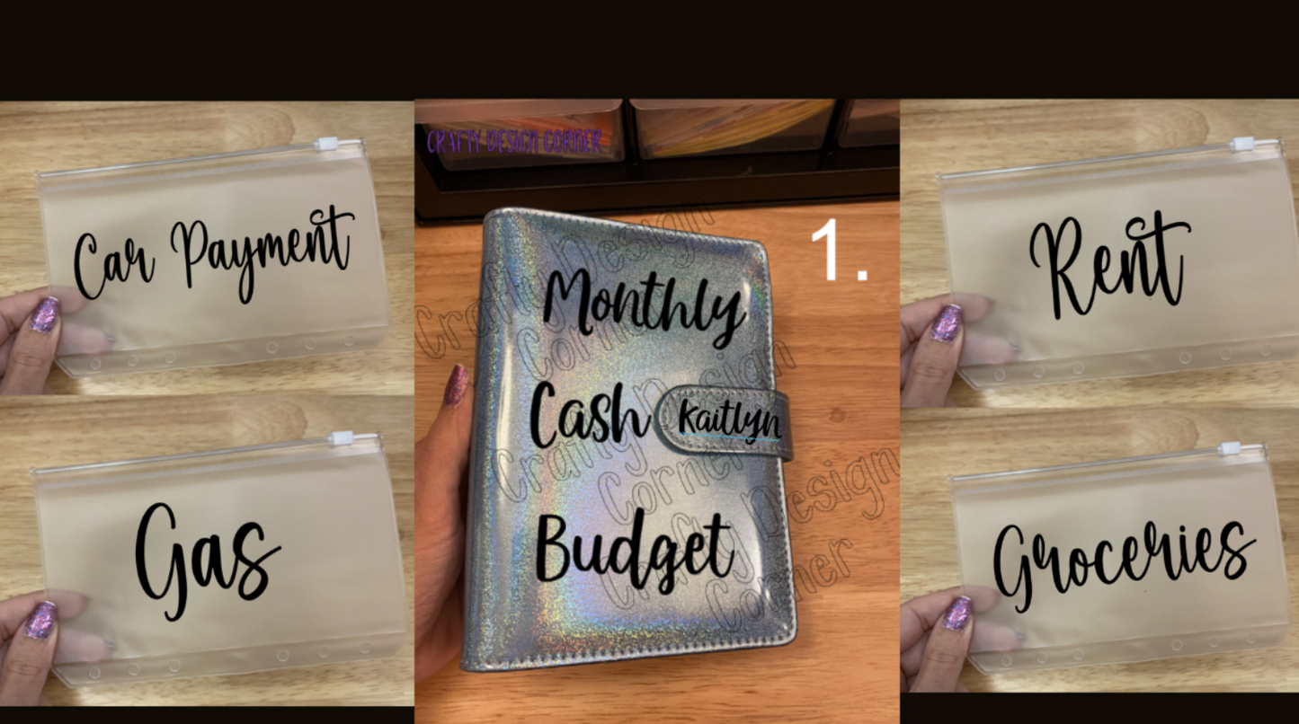 Cash Budget Binder with 4 Cash Envelops Smooth Sparkle Blue Glitter