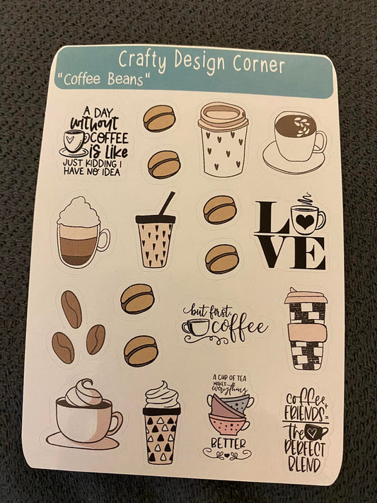 1" Coffee Beans Sticker Sheet, planner sheet