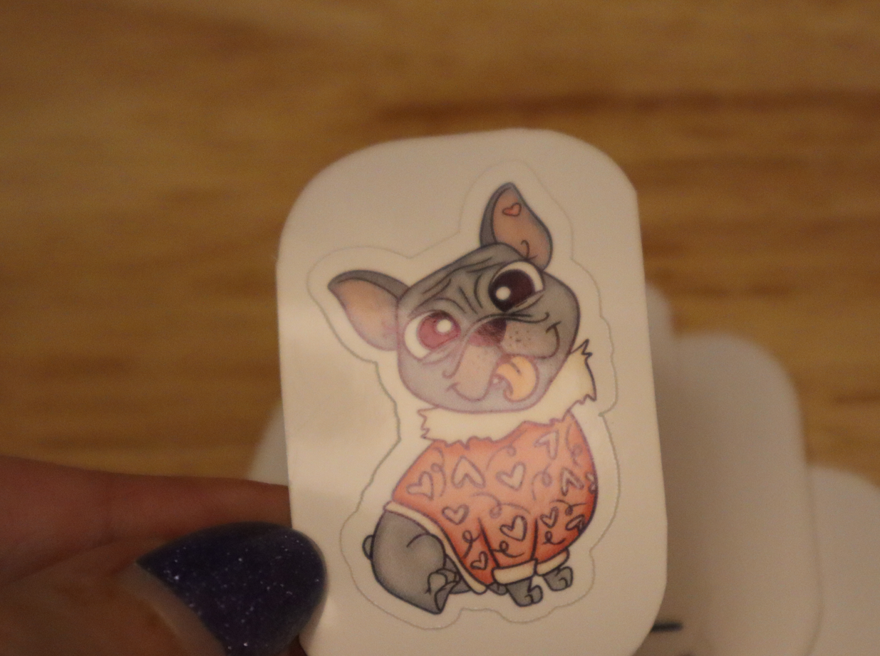French Bulldog with hearts STICKER