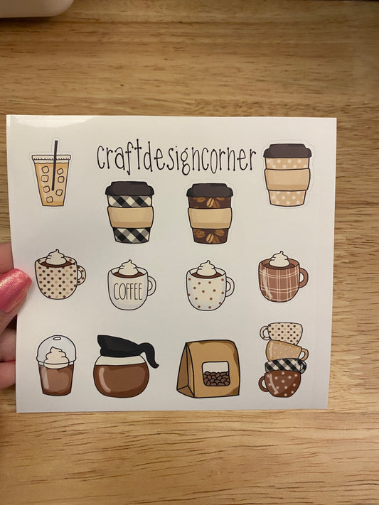 Coffee Planner Sheet of Latte and Coffee cups Planner Stickers