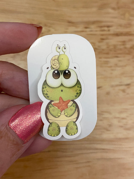 Cute Snail on Green Frog with Big Eyes Sticker