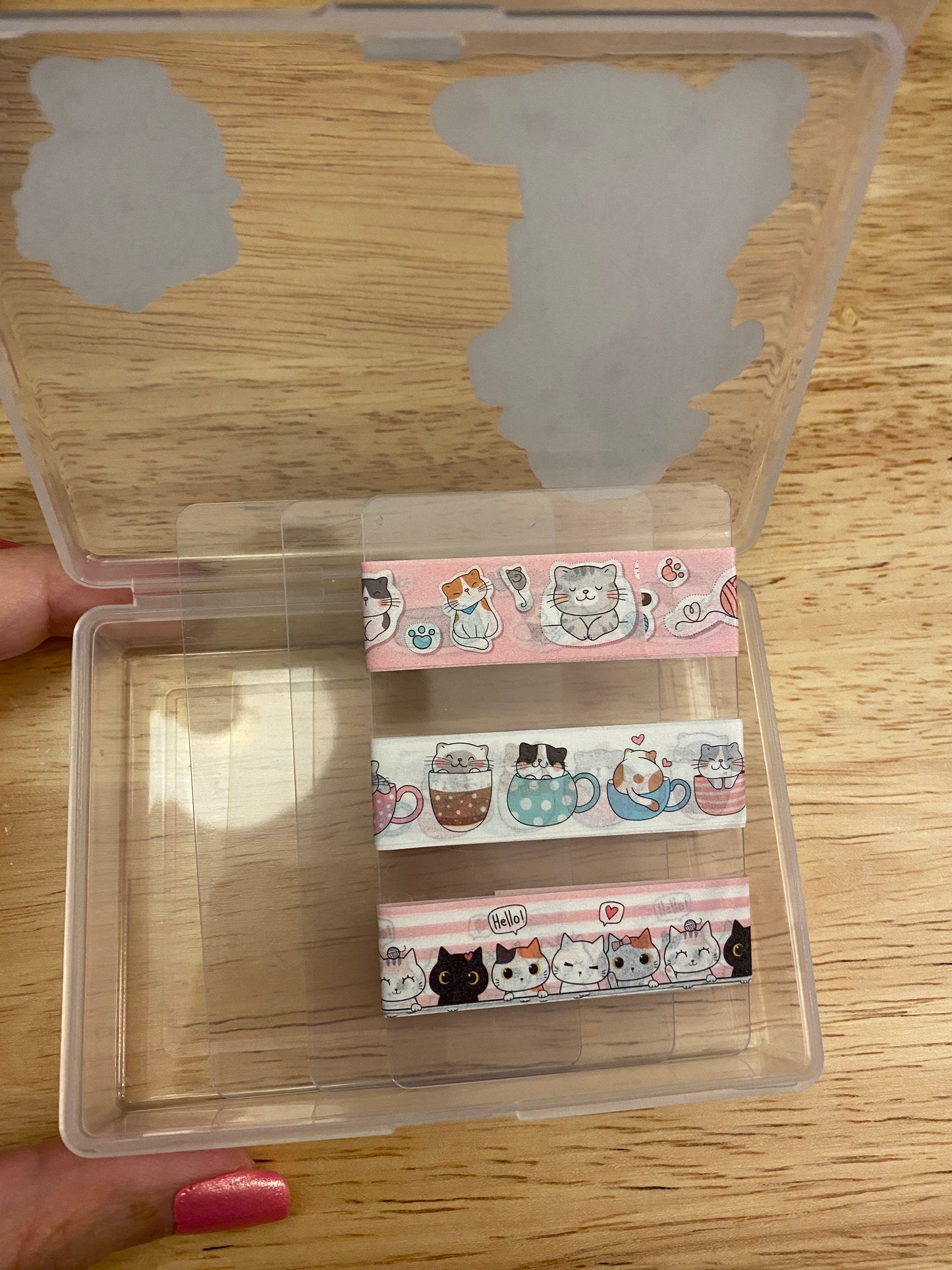 3 Washi Tape Samples with Storage Box Set Decorated with Cat Lady and Extra Cards