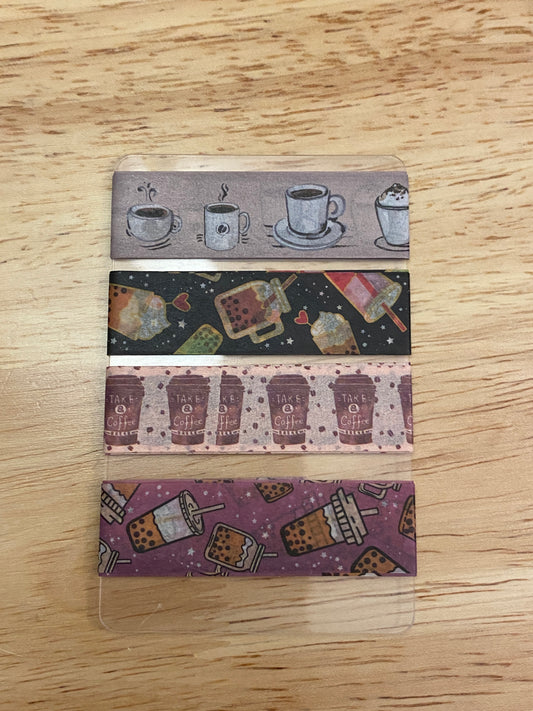 4 Coffee and Iced Coffee Washi Tape Samples on Card