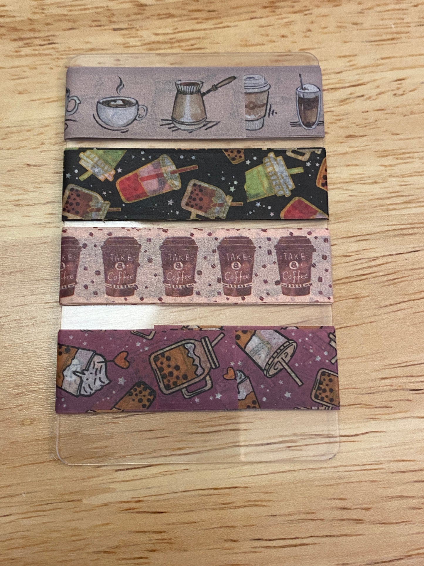 4 Coffee and Iced Coffee Washi Tape Samples on Card