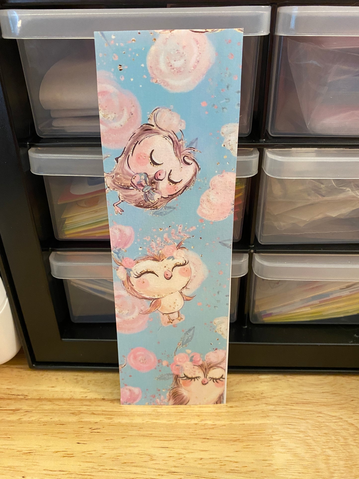 Double Sided Owl Family with Roses Bookmark