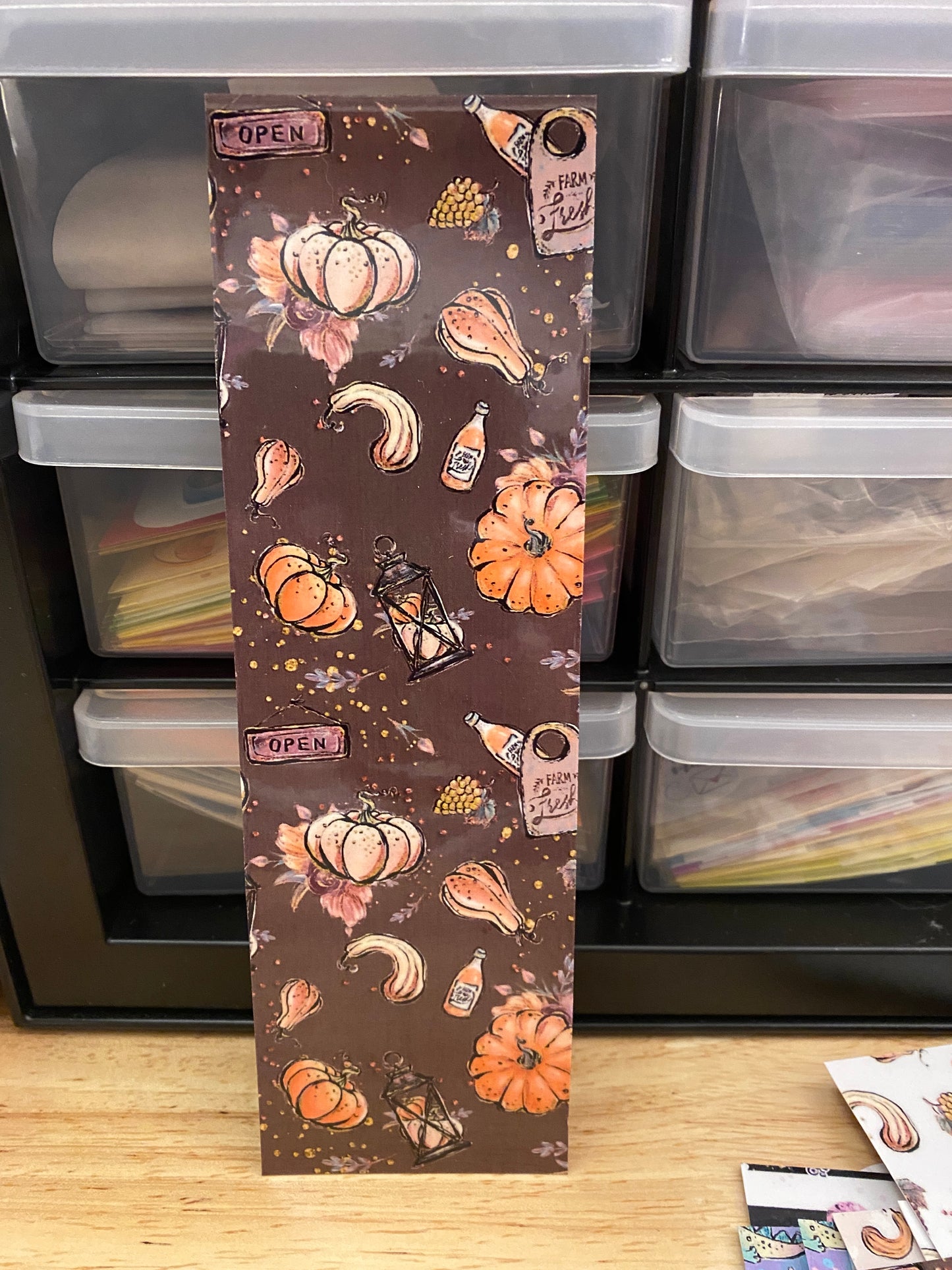 Double Sided Fall Girl with Autumn Leaves Bookmark