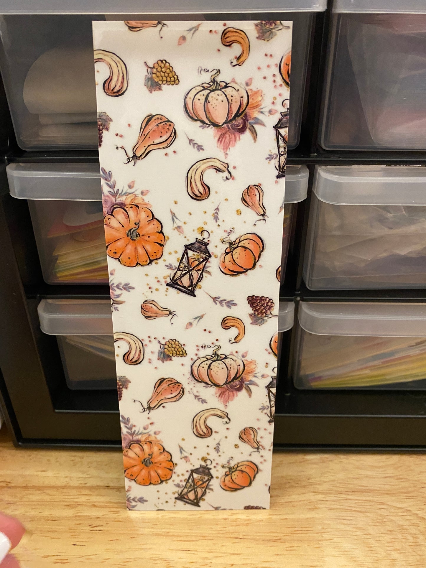Double Sided Fall Girl with Blue Truck and Autumn Leaves Bookmark