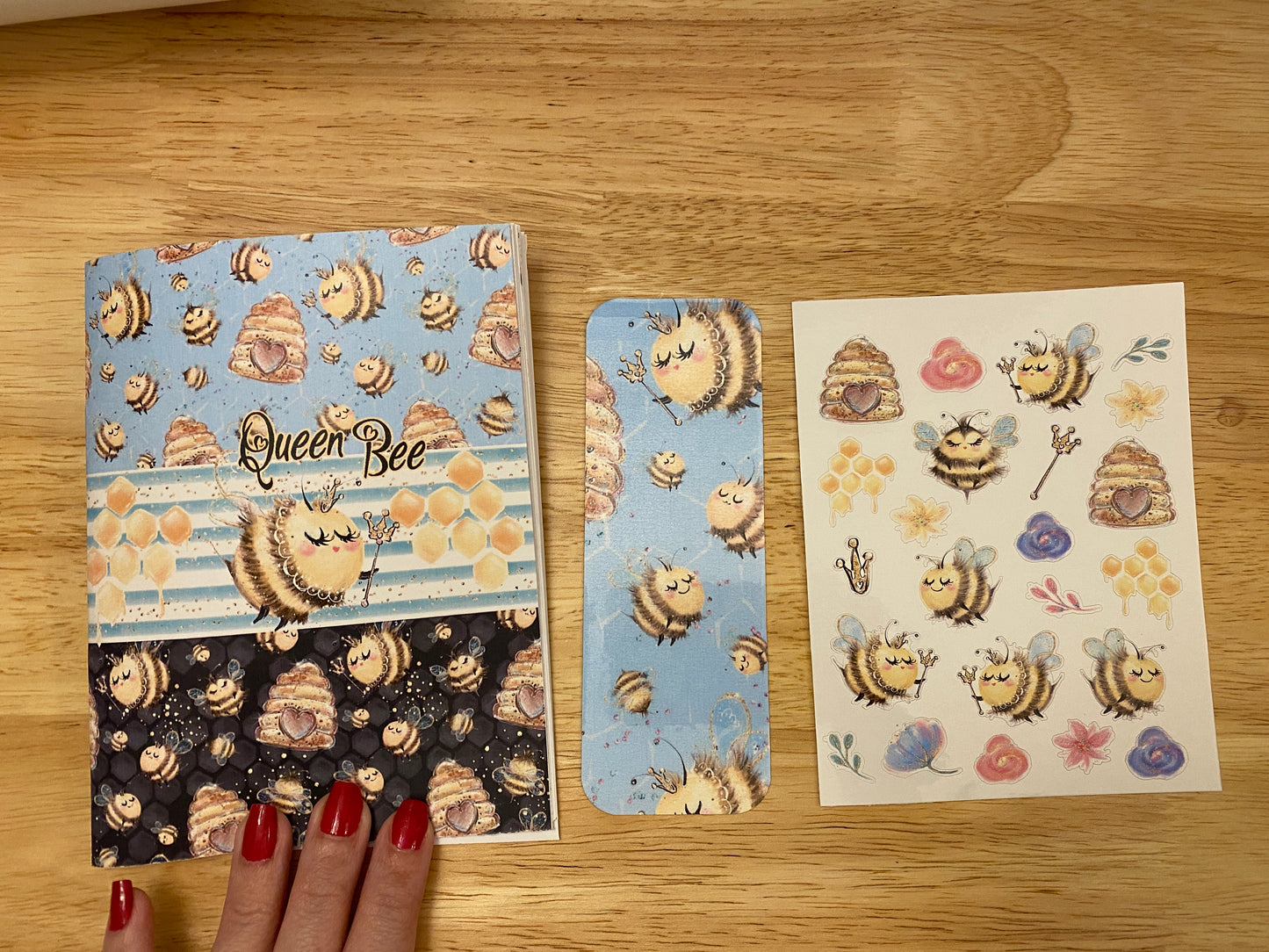 Queen Bee Notebook with Matching Stickers and DoubleSided Bookmark