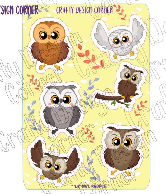 1.5" Owl Sticker Sheet, Bird Stickers, Cute Owl Sheet