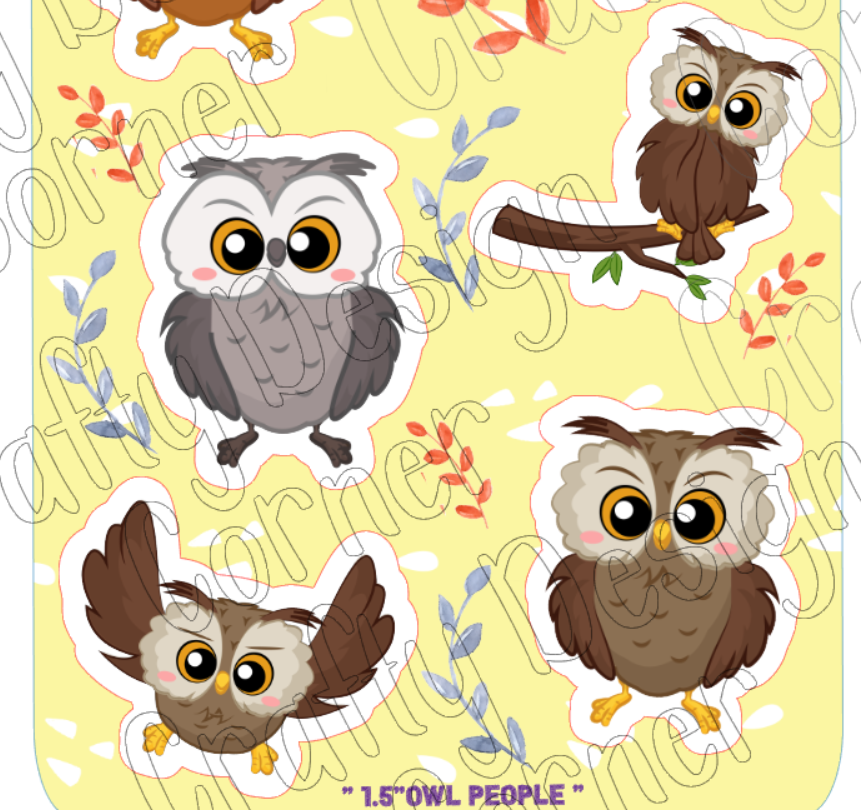 1.5" Owl Sticker Sheet, Bird Stickers, Cute Owl Sheet