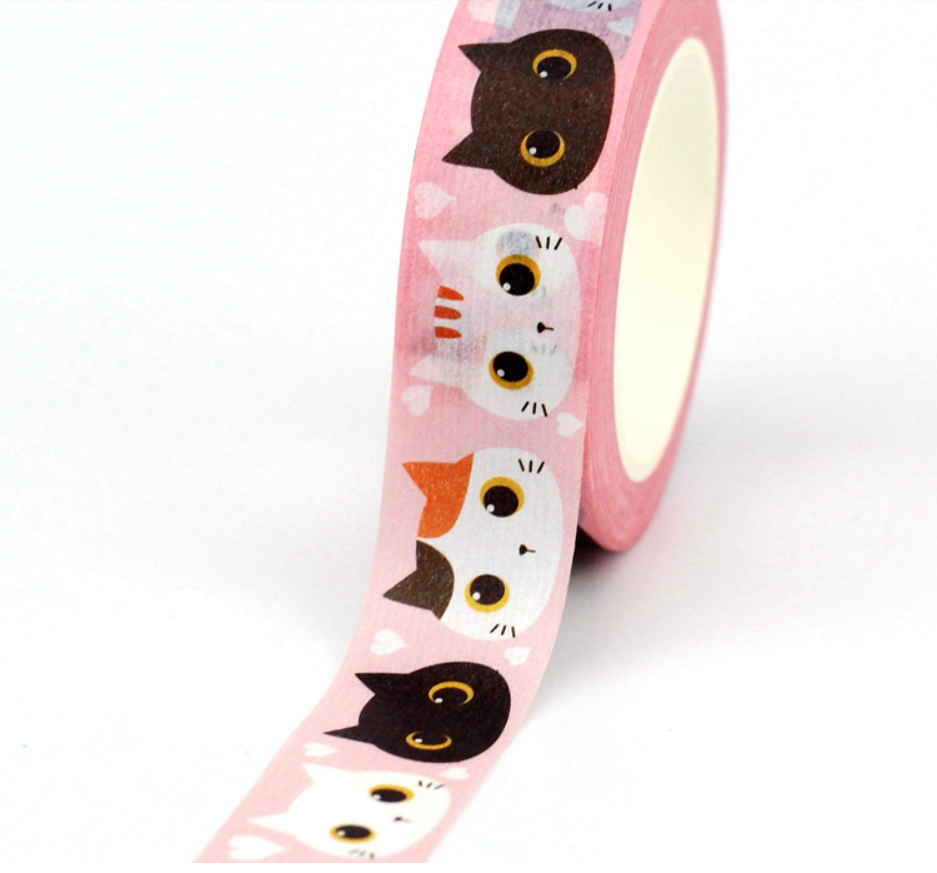 Big Roll of Kawaii Cat Heads Washi Tape