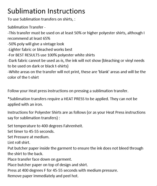 Instructions on Sublimation Transfers