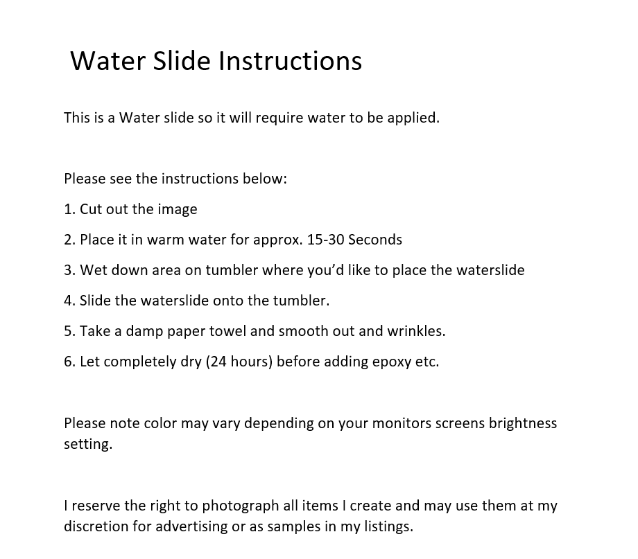 Instructions on WaterSlide
