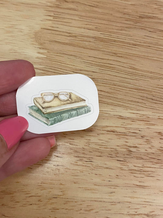 Small Stack of Books with Glasses Sticker