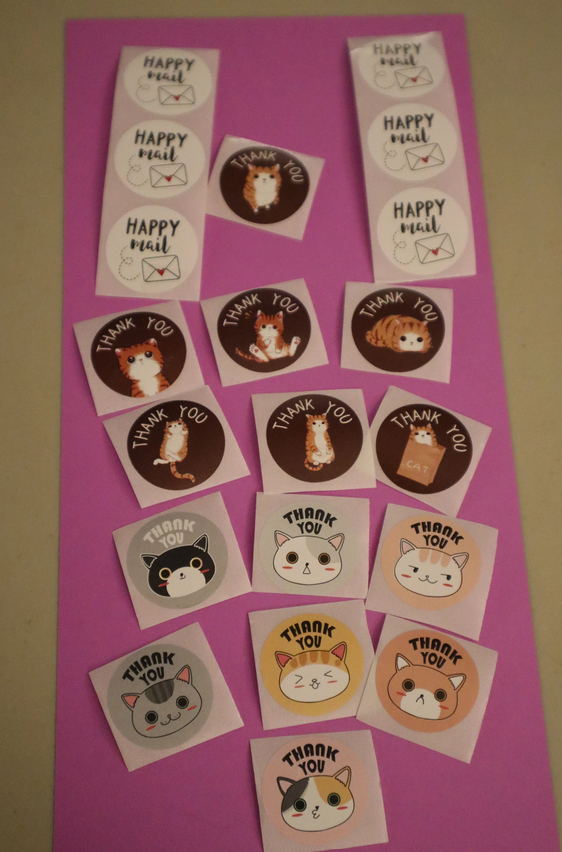 21 pcs Happy Mail and Cat Thank you Stickers