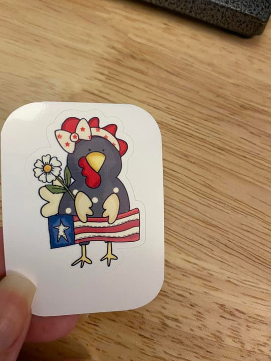 Patriotic Chicken with Flag Sticker