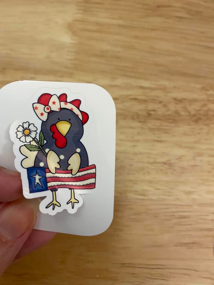 Patriotic Chicken with Flag Sticker