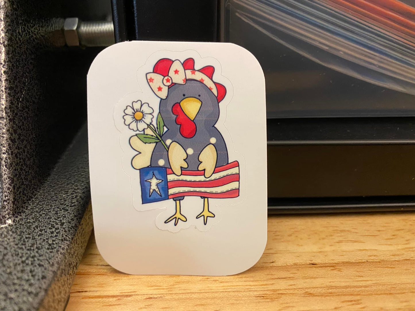 Patriotic Chicken with Flag Sticker