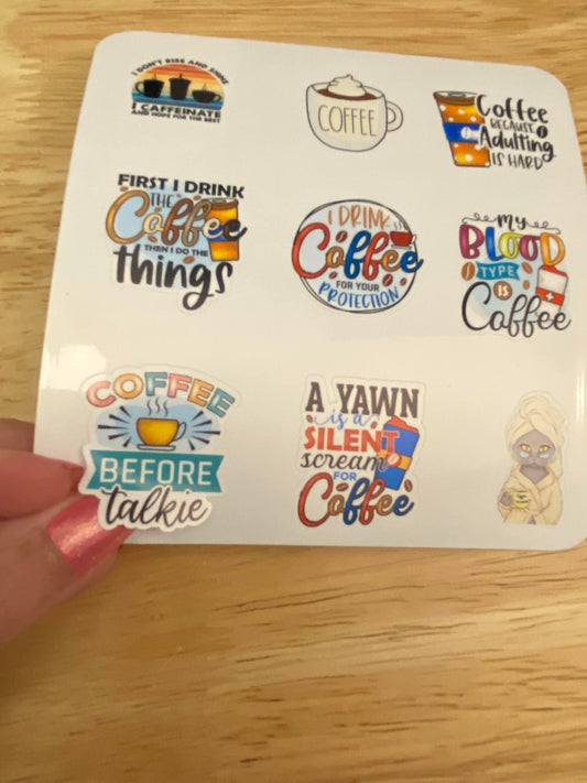 Sheet of Cute Coffee Quotes Stickers