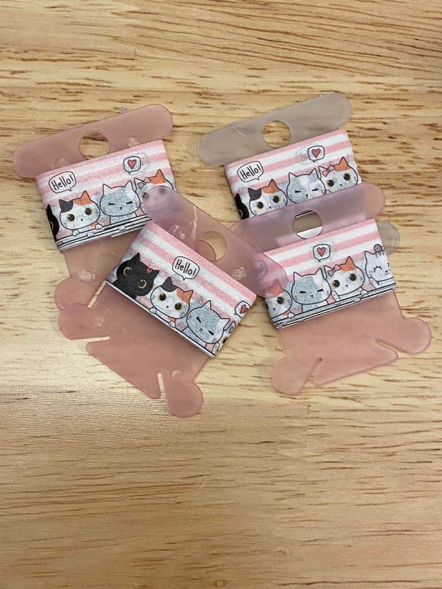 Sample Card of Kawaii Cat with pink Strips Washi Tape