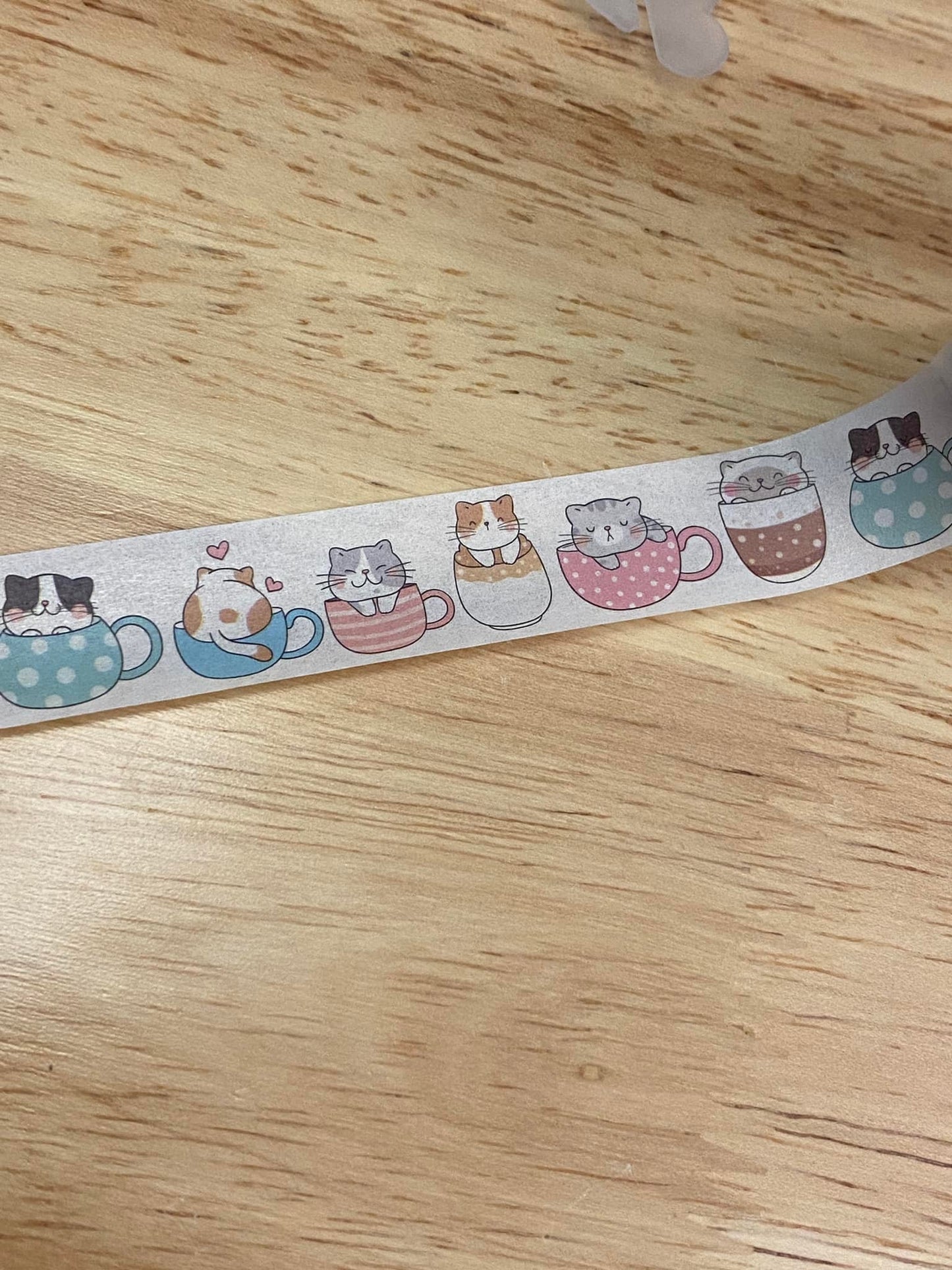 Sample Card of Kawaii Tea Cup Cats Washi Tape