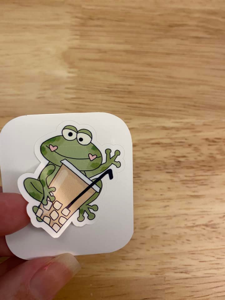 Cute Green Frog with Coffee Sticker
