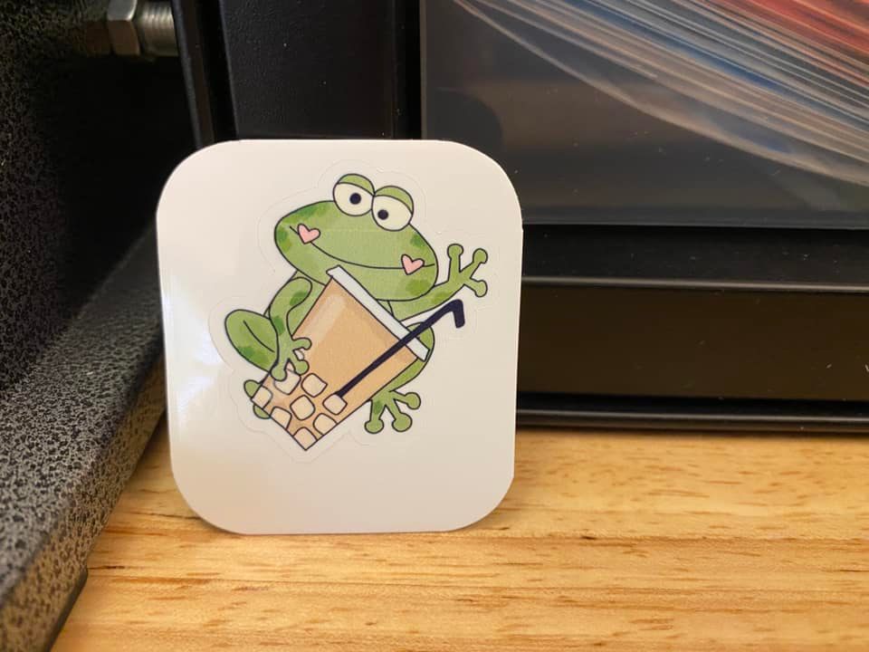Cute Green Frog with Coffee Sticker