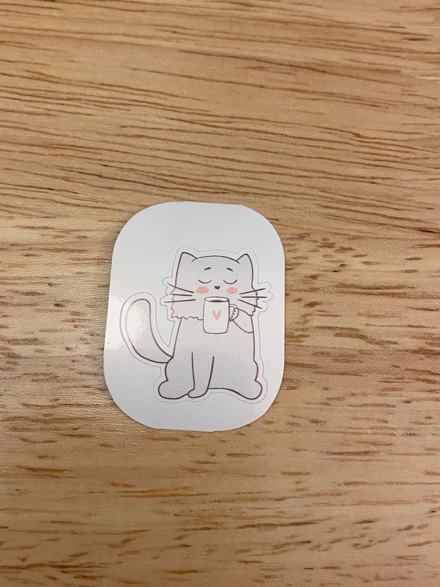 Gray Cat with Coffee Sticker