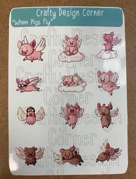 1" When Pigs Fly Sticker Sheet, Pig Sticker Sheet, Pigs Flying Sheet