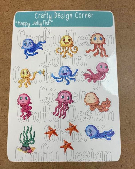 1" of Happy JellyFish Sticker Sheet, Cute Kawaii Jelly Fish Stickers